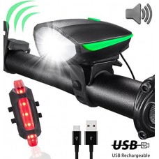 Best Bike Lights with Super Loud Bike Horn  Night Bicycle Safety Flashlight  USB Rechargeable & Waterproof LED Bicycle Light set  Bike Light Set  3 Modes Headlight and 4 Modes Taillight  Fast Install - B0768W8MTV